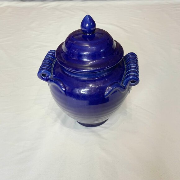 Vintage 80s Cobalt Blue Hobnail Covered Pot Crock Jar 9" - Picture 2 of 9
